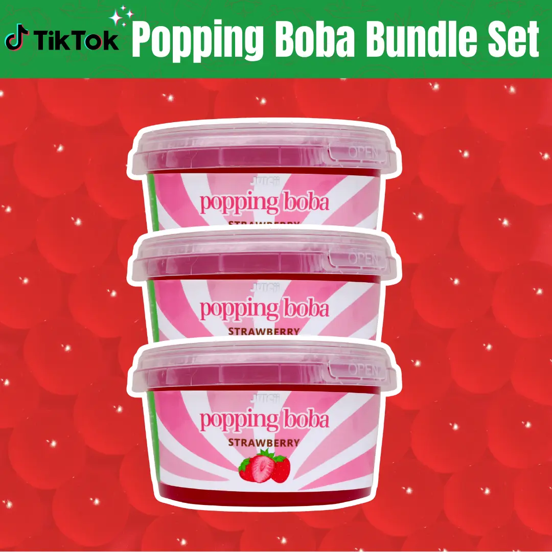JUICII Popping Boba Pearls - 3pc Strawberry(1lb) Perfect for Bubble Tea, Frozen Yogurt, Boba, Matcha, Beverage Drinks, Ice Cream Toppings