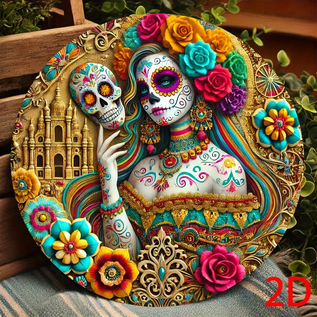 Vintage Wooden Sign Decorative Wall Plaque with Catrina and Skull, Day of the Dead Decor, Novelty Decor, Bar Cafe Halloween Party Bedroom Art Studio Decoration