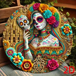 Vintage Wooden Sign Decorative Plaque with Catrina and Skull, Day of the Dead Decor, Bar Cafe Halloween Party Bedroom Art Studio Decoration