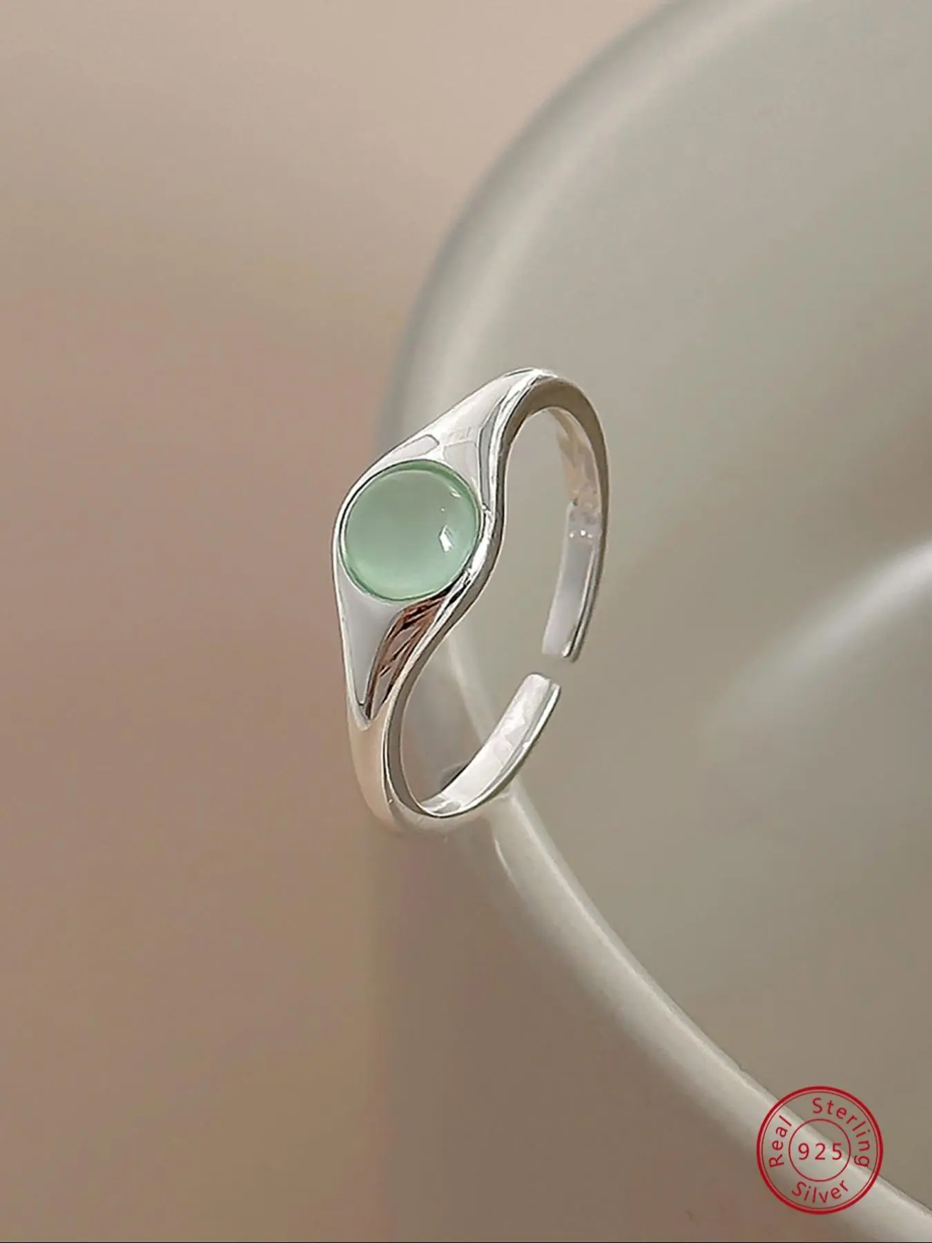 S925 Sterling Silver Green Cat Eye Stone Decor Ring, Adjustable Open Ring, Fashion Jewelry Accessories for Women & Girls, Vintage Rings, Unique Rings, Statement Ring, Beautiful Rings