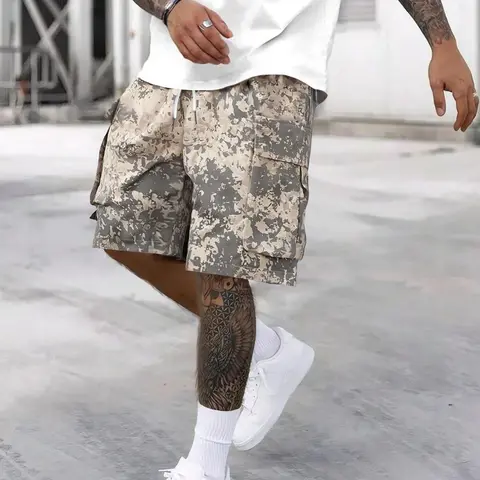 Men's Camo Print Hiking Cargo Shorts with Pockets, Regular Fit Casual Fashion Comfy Shorts for Daily Outdoor Wear, Men Bottoms for Summer, Camouflage, Camo Fitted Shorts