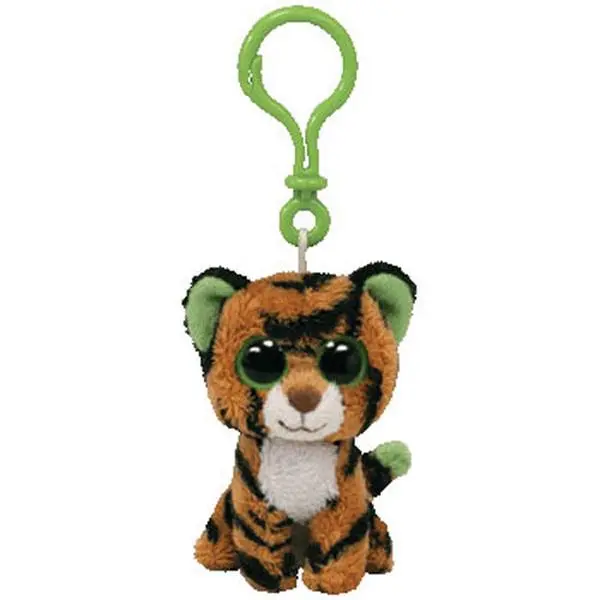 TY Beanie Boos Stripes the Tiger Clip-On Keychain - 3 in, Solid Eye Color, Fuzzy Fabric, Cute Accessories, Unisex Plastic Key Clip