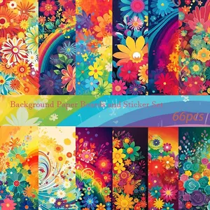 Flower Pattern Background Paper & Sticker Set, 60pcs/set DIY Decorative Paper, Suitable for Themed Party, Album Decor, Greeting Card, Scrapbooking, Paper Craft, Sticker Packs