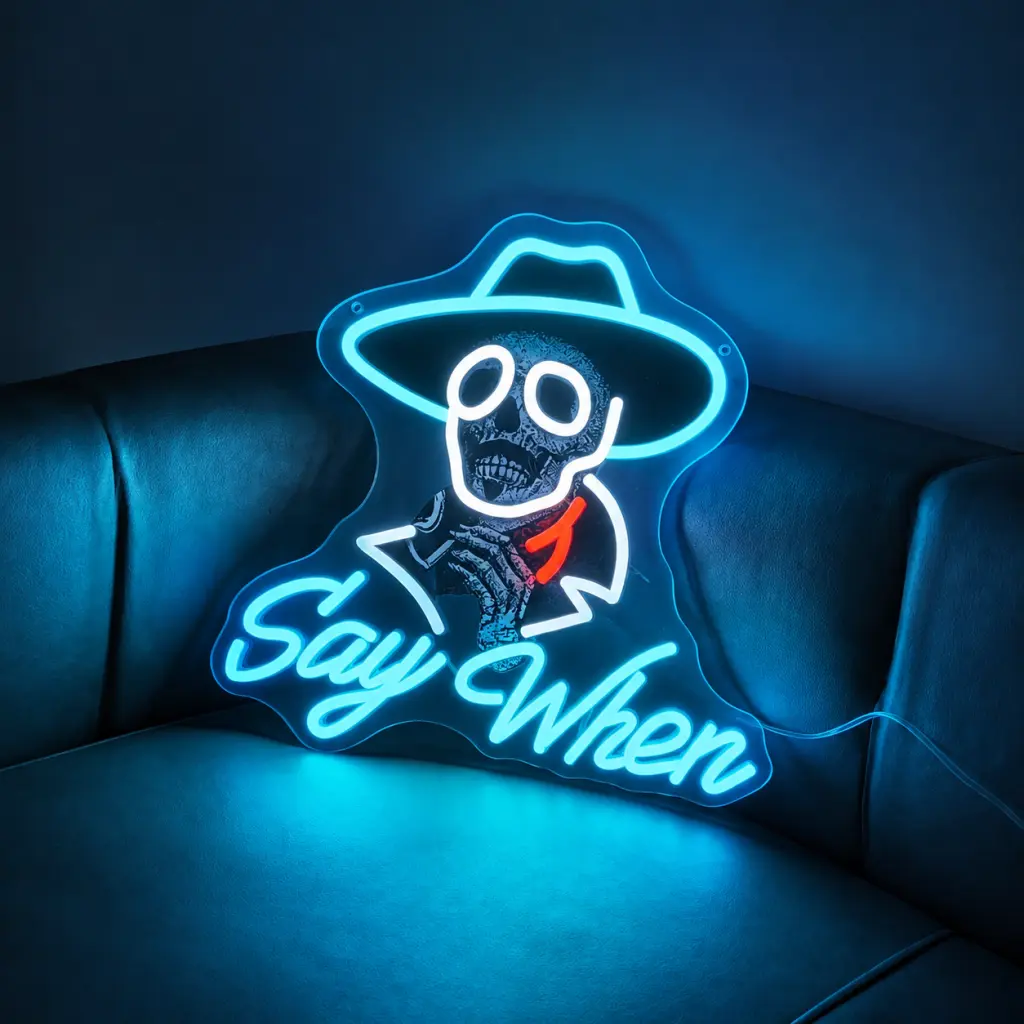 Say When Neon Sign Tombstone Neon Lights Wall Decor,USB powered with Dimming,Vintage Western Cowboy Suitable for Men's Bedroom Cave, Bar Wall Home Decoration