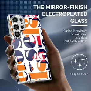 Brand E-Ellesse Phone Case Luxury Electroplated Metal Frame Case for Samsung Galaxy S25 S24 S23 Ultra, Mirror Tempered Glass Back Phone Case, Slim Shockproof Anti-Scratch Protective Cover, Matte Finish with Camera Protection