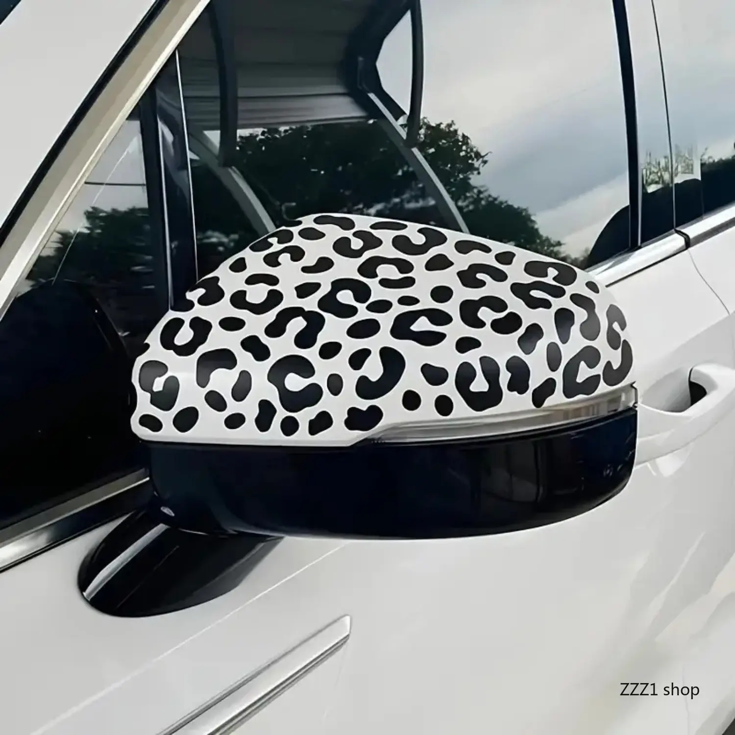Leopard Print Automotive Vinyl Decals (4-Pack) - Waterproof, Easy-Apply Auto Styling Car Accessories, Rearview Mirror Sticker, Scratch Cover for Car Windows, Camping Hammocks