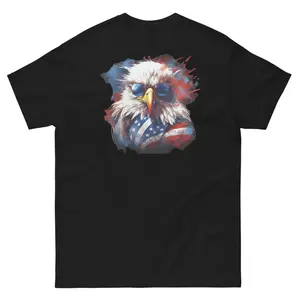 Men's Cotton-Polyester Yarn Short-Sleeve T-Shirt - Classic Streetwear Top with Eagle-and-Flag Print, Unisex Casual T-Shirt with Stitched Hem, Shortsleeve