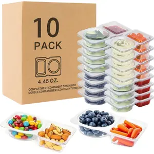 10 Pack Snack Containers,  2 Compartment Condiment Containers with Lids, Ideal for On-the-Go Mini Sauce Boxes & Snack Prep Containers for  and Adults,