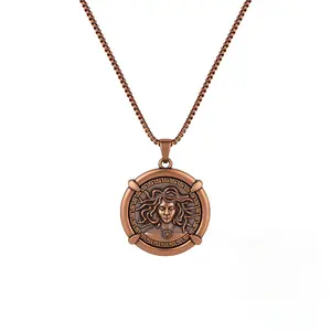 Nandudu Pure Copper Medusa Pendant Necklace for Women Greek Mythology Design Adjustable Chain Vintage Jewelry Gift - Brass Gold Plated