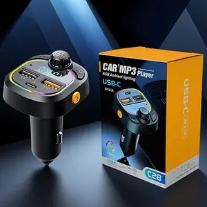 USB-C Car Bluetooth-compatible Adapter USB Car Charger Fast Charging Aux Wireless Fm Transmitter 7 Color RGB LED Digital Display Bluetooth-compatible 5.0 Hands-Free Music Player