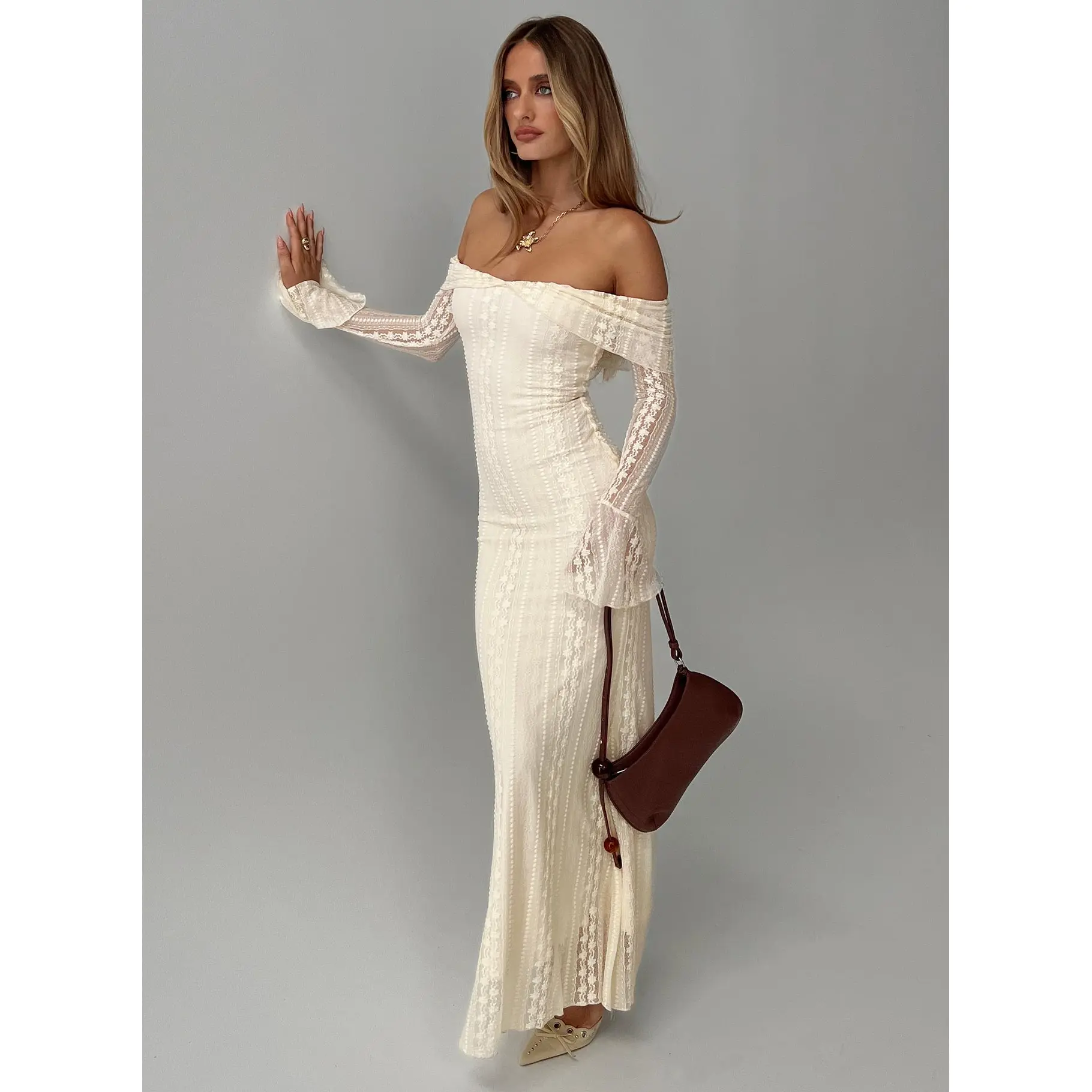 Perdita Long Sleeve Lace Maxi Dress Cream Perdita Long Sleeve Lace Maxi Dress Cream