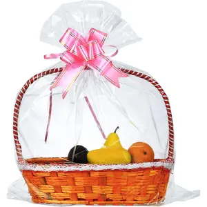 200 Packs Large Cellophane Bags 24" x 30" Clear Cellophane  Basket Wraps Extra-large 2.3 Mil Thick Transparent Plastic Wrap Bags for Fruit Basket,  Wrap, , Arts and Crafts, 200ct Ribbon Bows