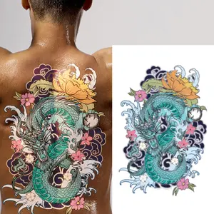 Colorful flower back large picture tattoo stickers Chinese style kung fu dragon and tiger chest full back thigh tattoo stickers