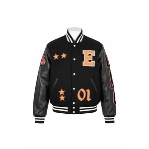 Men's Varsity Jacket - Black/Orange Multi, Graphic, Modern, Casual, Embroidery Design