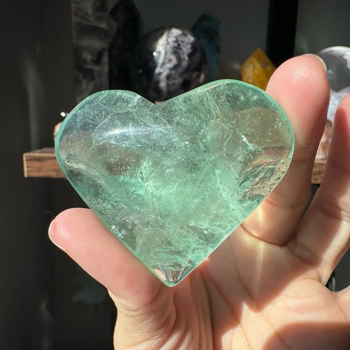 Green fluorite crystal heart