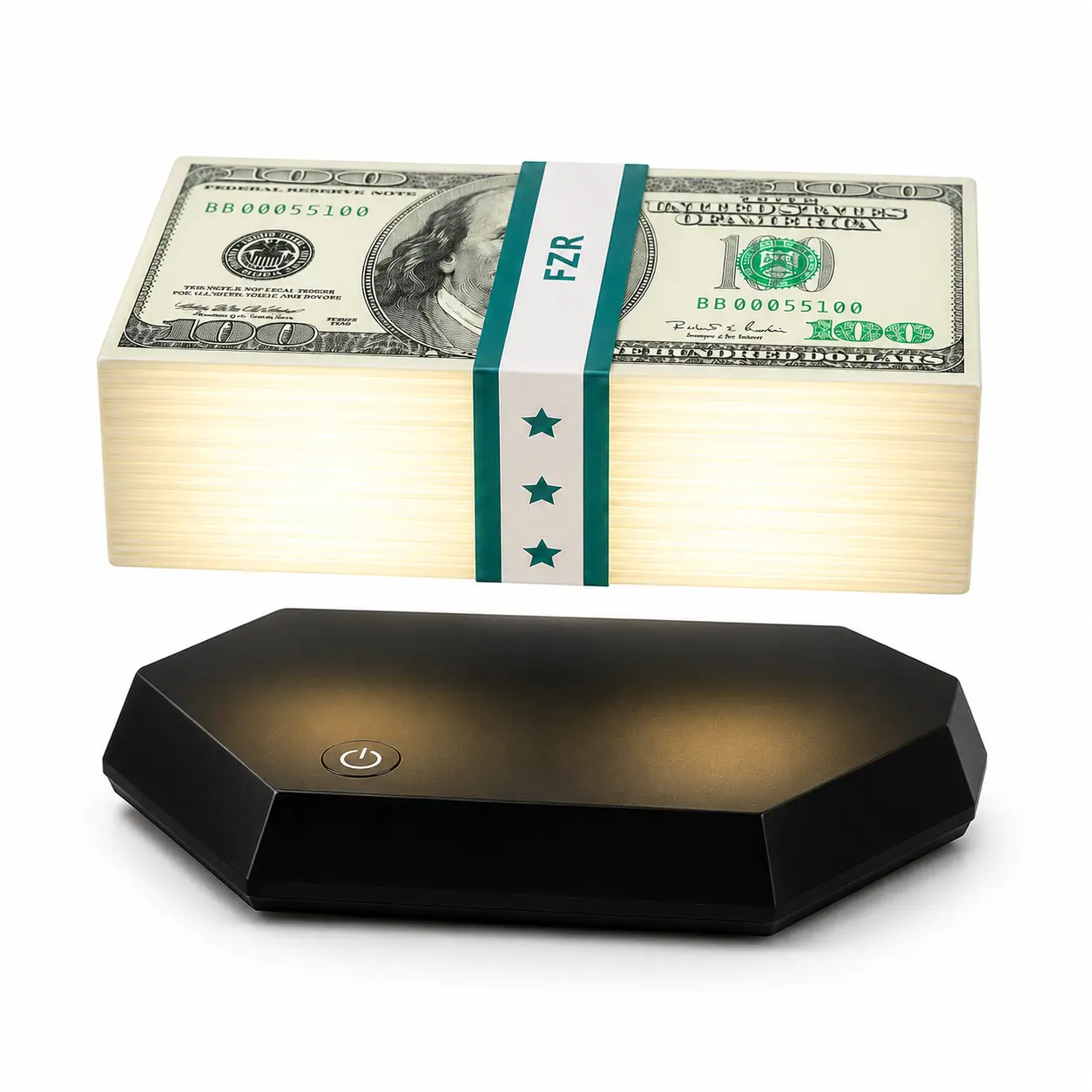 Magnetic Levitation Money Motif Stack Shape Desk Lamp, Dollar-Style Floating LED Desk Accessory, Compact 360° Rotating Display, 3 Light Modes, Gift-Ready Festive Decor for Men, Office & Bedroom