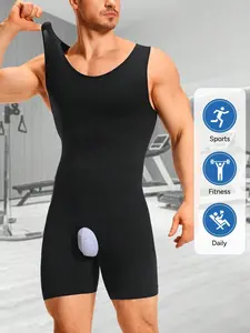 1 Count Men's Shapewear Bodysuit, Tummy Control Chest Compression Body Shaper, Breathable Comfortable Soft Stretch Fitness Clothes Shorts, Body Shaper Jumpsuit, Suitable For Daily, Sport, Training