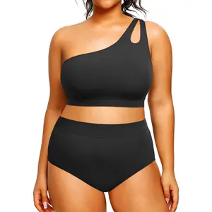 Tempt Me Womens Plus Size High Waisted Bikini Two Piece One Shoulder Swimsuit Keyhole Bathing Suits  SwimWeek  summervibes