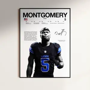 David Montgomery Poster, NFL Wall Print, Football , NFL Poster Print, Sports Decor, Detroit Lions Poster, NFL Football Gift