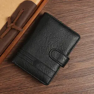 Men's Wallet PU Leather Vertical Business Casual Rfid Blocking Large Capacity Wallet for Men with Multi Card Slots and ID Window