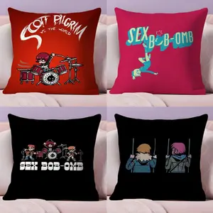 Cartoon S-Scott P-Pilgrim Cushion Cover Soft Short Plush Fabric Double-Sided Print Organic Breathable Sofa Pillow Case, Home Machine Washable in Warm Winter Perfect for Home Decor Warm Winter Home Child Gift