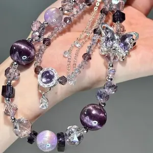 New Luxury Butterfly Beaded Phone Chain Pendant, Elegant Fashionable All-Season Accessory, Delicate Heart Fringe Bag Charm
