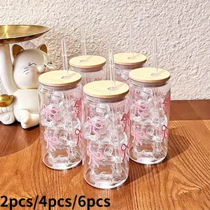 Portable Butterfly Tie Pattern Bamboo Lid Plastic Cups, 16oz Reusable Coffee Tea Cup with Straw, Durable PP Material, Ideal for Outdoor Activities, Water Bottles