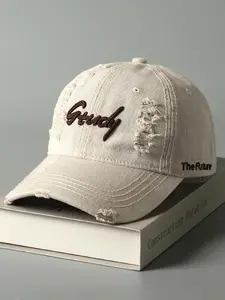 Letter Embroidery Denim-Effect Ripped Design Baseball Cap, Casual Outdoor Sports Hat for Men & Women, Trendy All-match Outfit Accessories for Daily Life