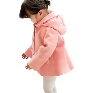 Baby Girls Button Formal Coat Toddler Kids Hooded Woolen Jacket Fall Winter Outwear