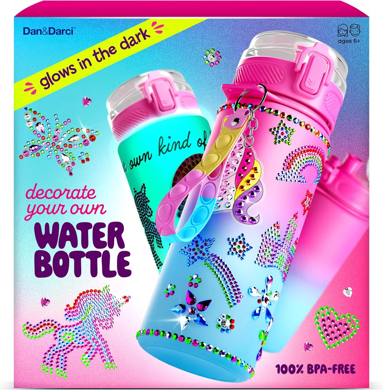 Decorate Your Own Glow in the dark Water Bottle Kit for Girls  Easter Gifts for Girl Ages 4-6 5-7 6-8 - 4 5 6 7 8 Year Old Birthday Gift Ideas - Arts and Crafts for Kids Age 6-8 - Unicorn Easter Toys