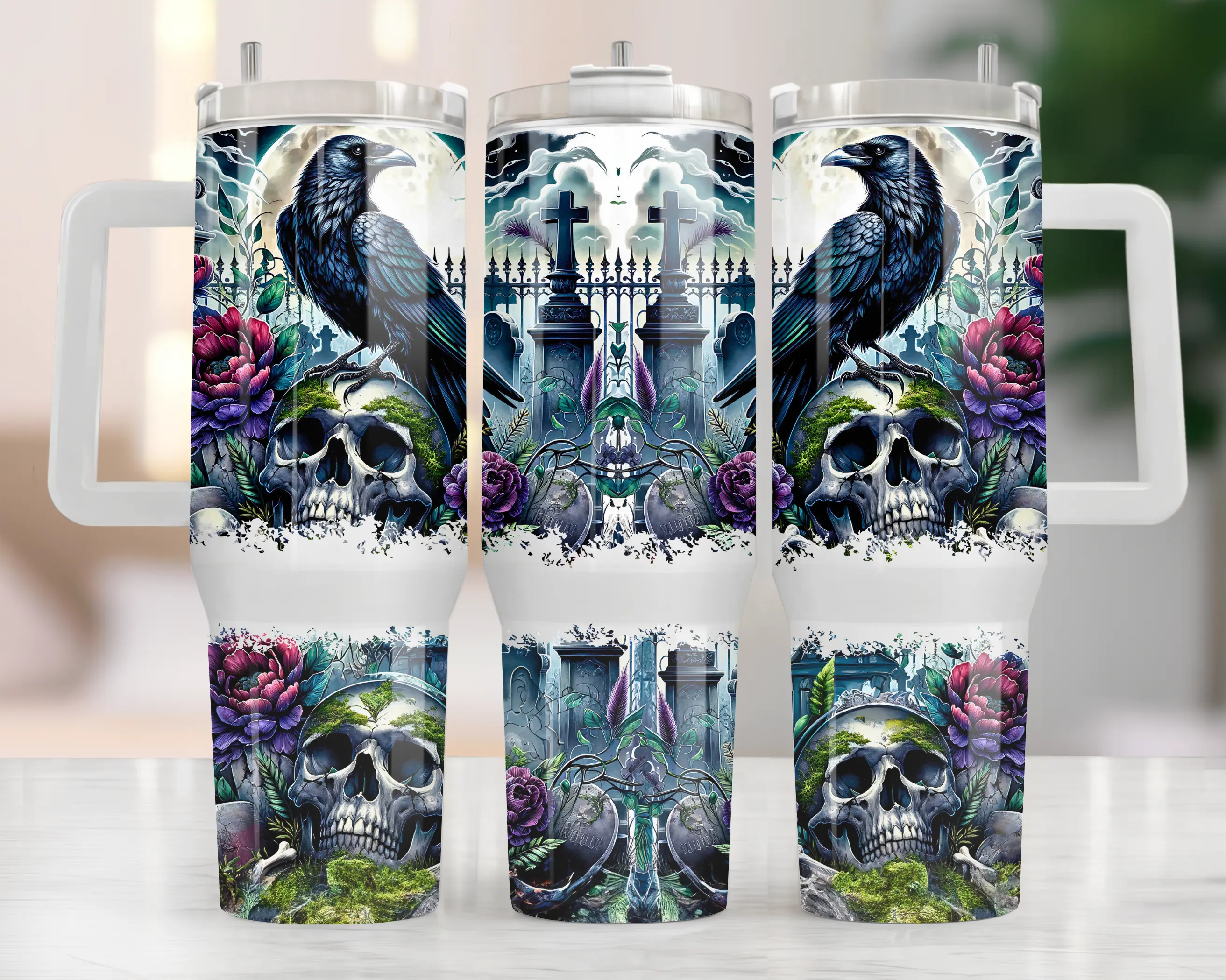 40 Oz. Raven, Skulls and Cemetery Tumbler