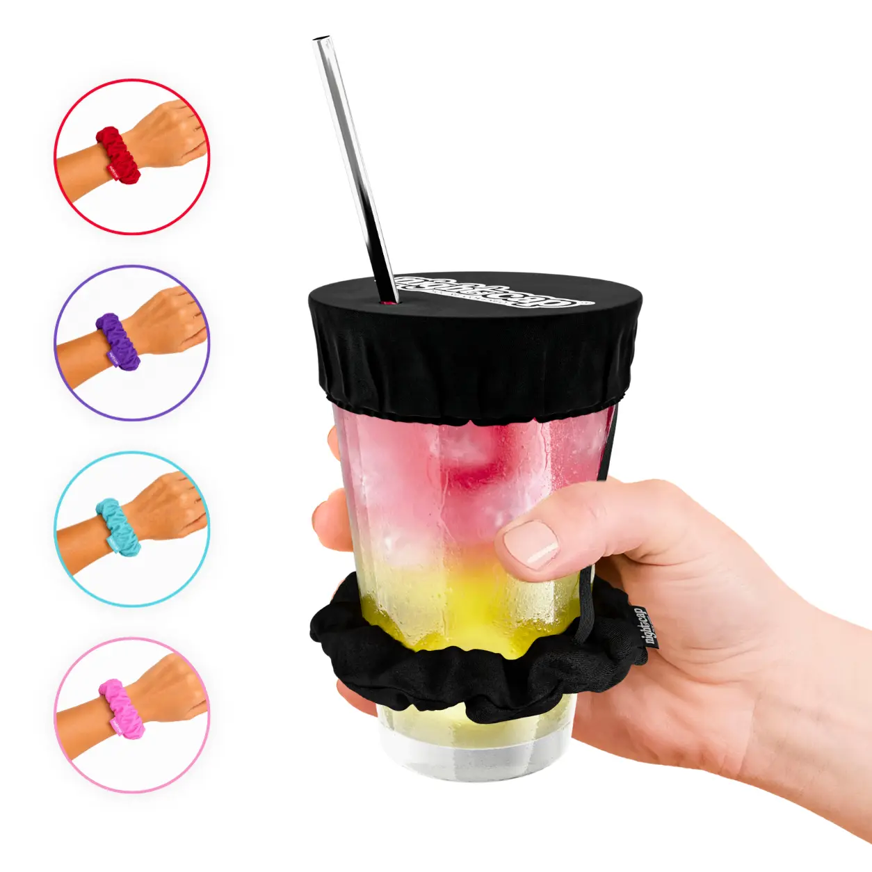 NightCap The Original Drink Cover Scrunchie - As Seen On Shark Tank & TikTok - Reusable Cup Lid - Prevents Spiking - Sanitary Pocket - Black Drinkware Straw