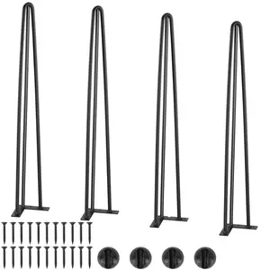 Hairpin Table Legs 28-Inch, Set Of 4 Desk Legs With 900 Lbs Load Capacity, Hairpin Desk Legs 3 Rods For Desk Chairs Bench Dining End Table Solid Carbon Steel Heavy Duty Furniture Legs Black