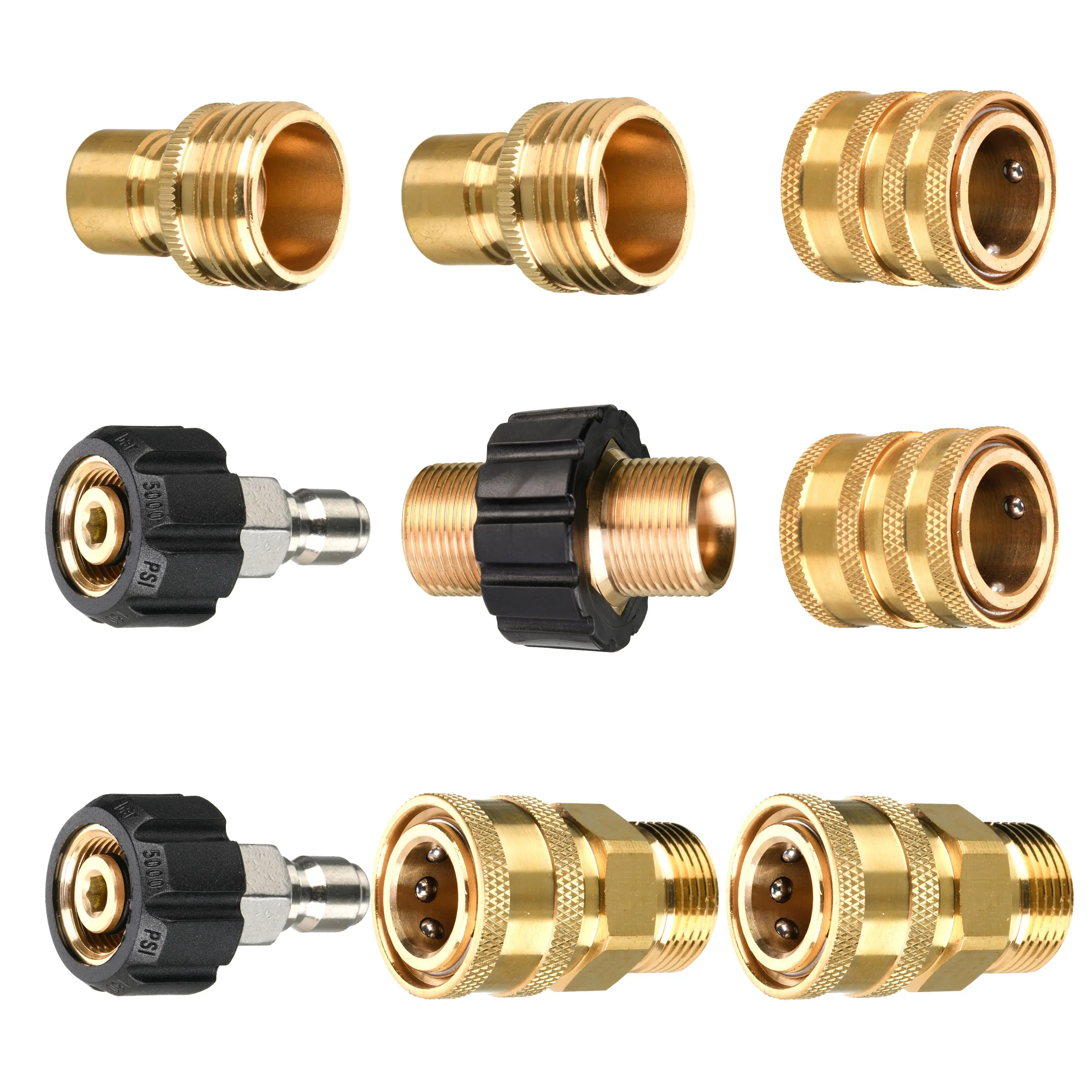 Tool Daily 9-Pack Pressure Washer Adapter Set - Garden Hose Fittings, Water Hose Quick Connect, M22 to 3/8 in Connect, 3/4 in Disconnect, Male M22 Adapter, Water Hose Quick Connect Fittings