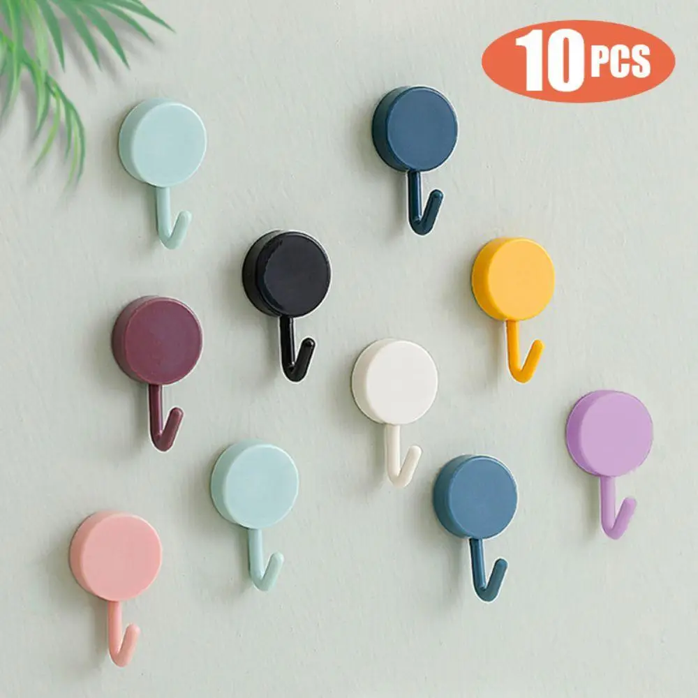 10pcs Hooks, Random Color Wall Hook, No Punch Self-adhesive Kitchen Towel Hook, Home Storage Accessories