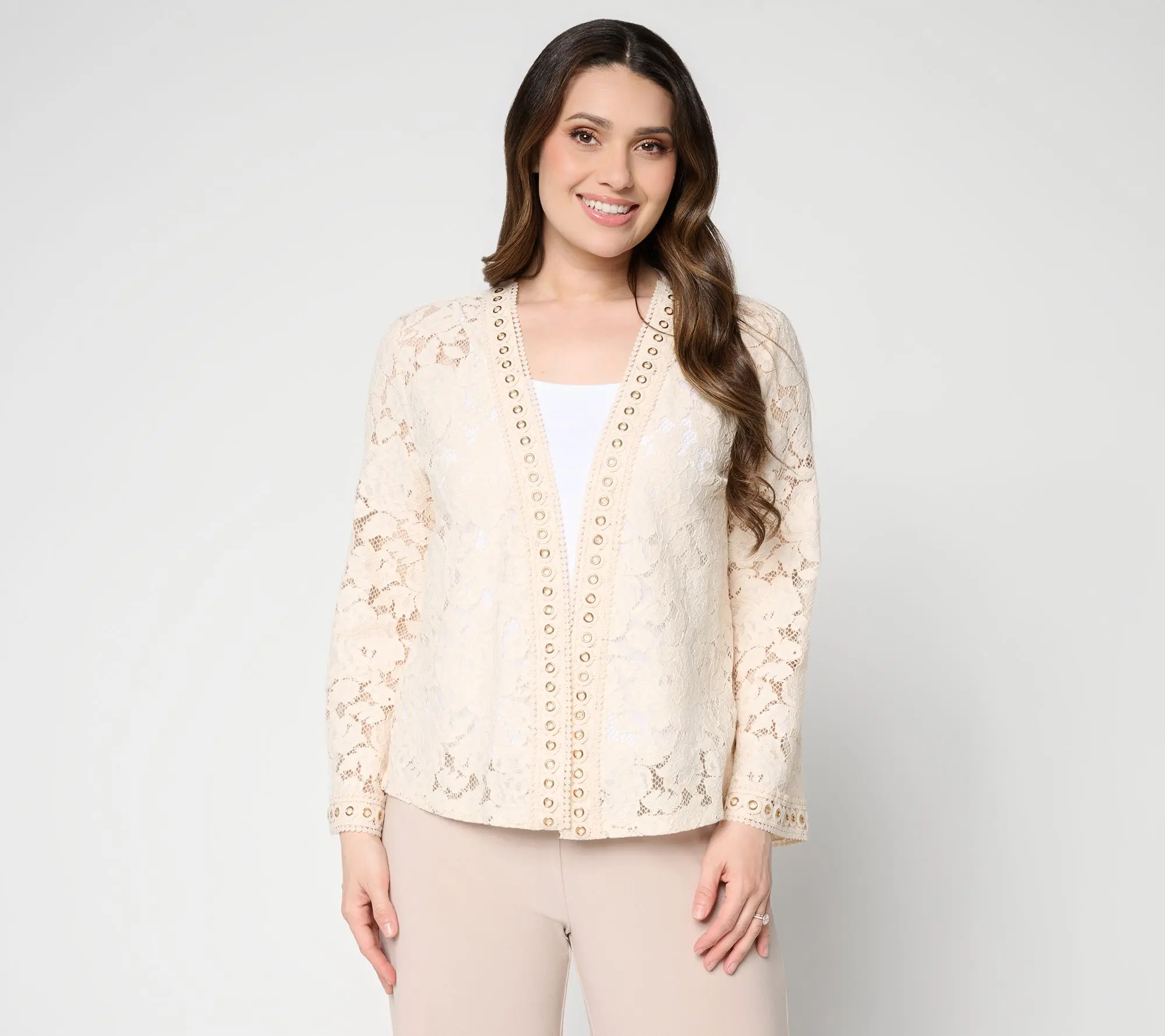Dennis Basso Stretch Lace Shrug with Knit Back