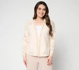 Dennis Basso Stretch Lace Shrug with Knit Back