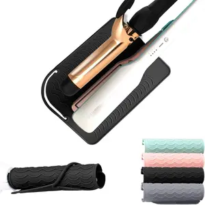 Flat Iron Heat Resistant Silicone Mat for Curling Iron, Hair Straightener Heat Pad, Curling Iron Sleeve, Travel Case Heat Resistant and Other Hair Styling Tools, for Counter, 9 x 6.5 in, Black