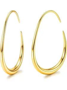 Teardrop Hoop Earrings - 18K/White/Rose Gold Earring, Stainless Steel Large Oval Pull Through Hoops for Women & Teen Girls, Hypoallergenic, 25/30/35/40MM
