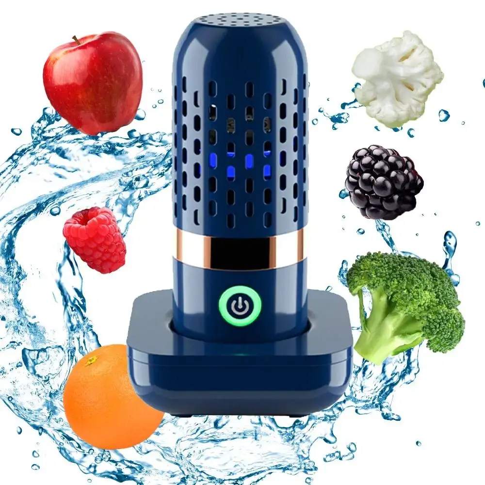 Produce Cleaner & Vegetable Cleaner with Oh-Ion Technology, Wireless Rechargeable Food Washer for Fruits, Veggies, Meat, Rice & Utensils, Ipx7 Waterproof, 10-Min Automatic Cleaning for Kitchen (Blue)