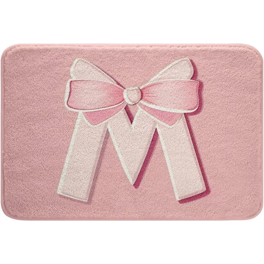 Pink Bowknot Bath Mats Bathroom,Gifts Women Ultra Soft Personalized Initial M Bathroom Rugs Romantic Bath Rugs Shower Tub,Floor Doormats