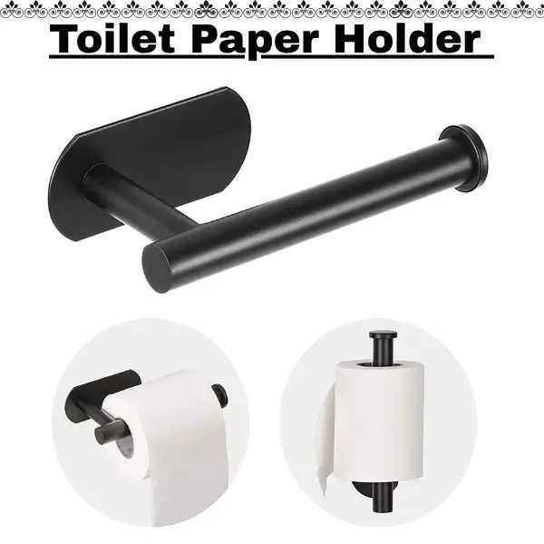 Self-Adhesive Toilet Paper Holder, SUS 304 Stainless Steel Wall Mount Toilet Paper Roll Holder, No Drill, Rustproof, Matte Black Bathroom Tissue Holder