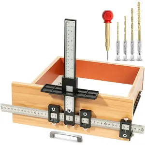 Cabinet Hardware Jig,  Alloy Cabinet Handle Jig Tool for  and Accurate Installation of Door Handles and Drawer Front Knobs, Pulls(with Automatic Center Punch and 4 Drill Bits)