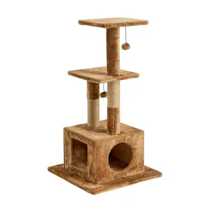 Two By Two The Willow 43-in Faux-Fleece Cat Tree & Condo, Brown, cat tower, pet furniture, scratching post, kitten playground, multi level climber, cozy hideaway, indoor pet house, elevated perch