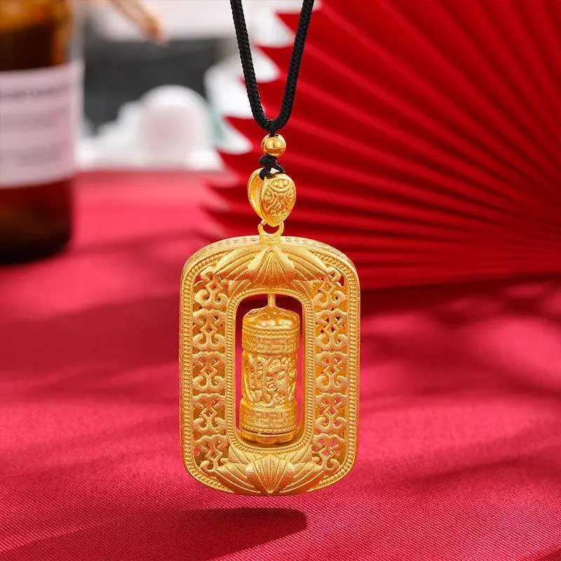 Six-Word Mantra Rotatable  Gold-Plated  Ethnic Style Hollow Prayer Wheel Tibetan Culture  for Cultural Heritage Enthusiasts Cross   shop Hip Hop Chain Set Letter   with Buckle Alloy necklace bead matching belt wrap bold sword Book Pendant Gift