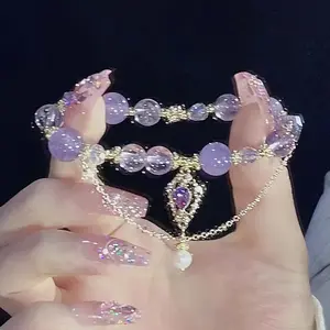2025 Light Luxury Purple Glass Crystal Bracelet - Chic Butterfly Tassel Pendant, Beaded | Sweet Girl Wrist Jewelry, Pastel Trend for Her