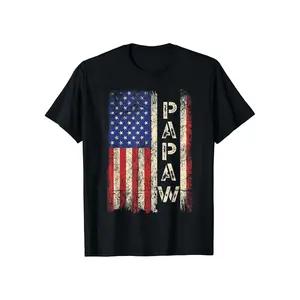 Cotton Short Sleeve  T-Shirt Papaw Grandpa American Flag Graphic T-Shirt, 100% Cotton, Crew Neck, Slight Stretch, Solid Color with Patriotic Pattern, Regular Fit, for Men, All-Season Knit Fabric, Tee