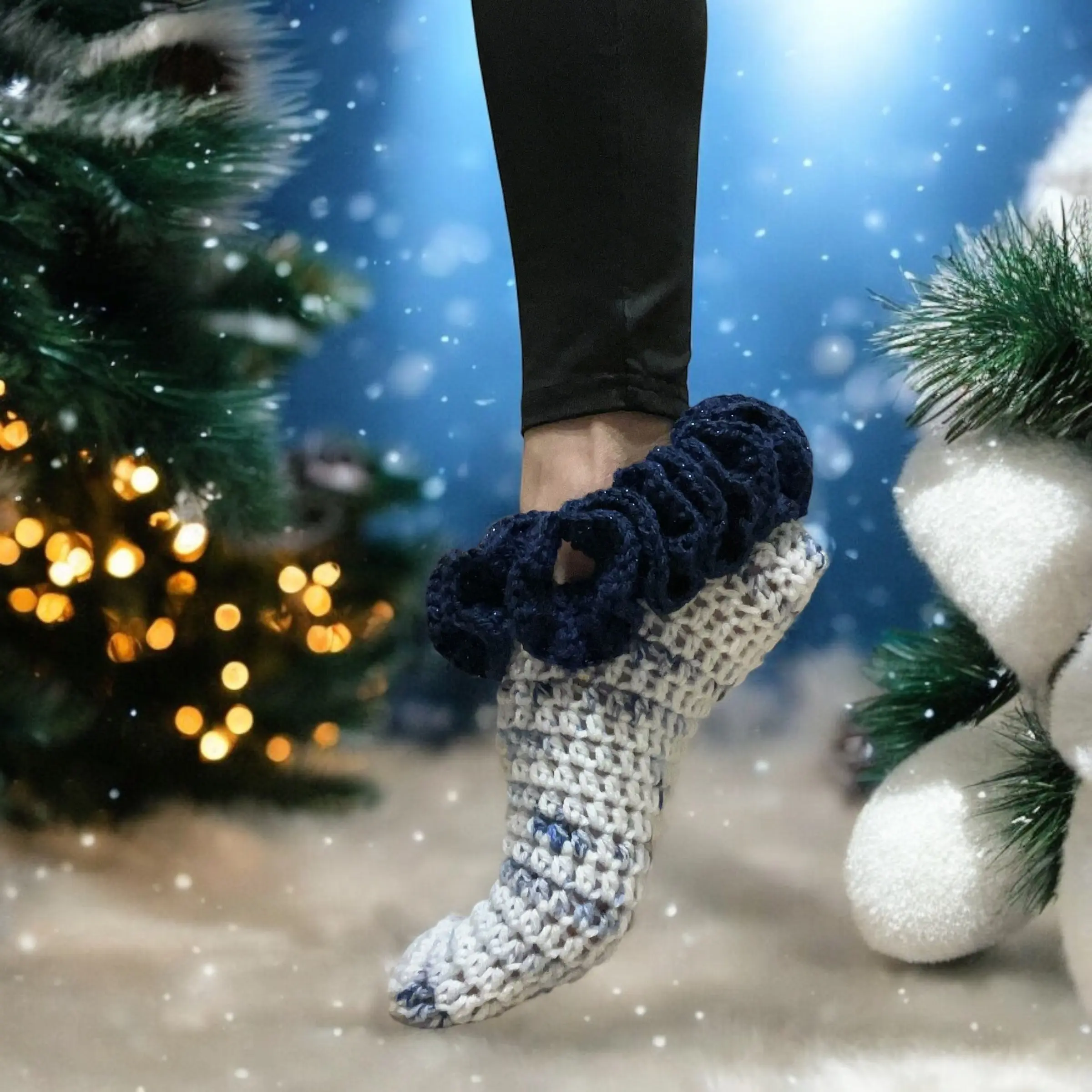 Handmade Crochet Winter Wonderland Ruffle Bootie