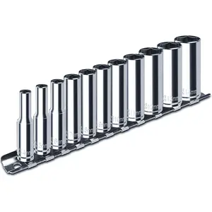 1/4" Drive Deep Socket Set, 11 count Metric Size Socket Set (4mm-14mm), 6-Point Design, Equipped with Storage Holder, Chrome Vanadium Steel