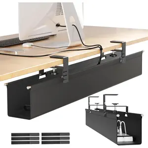 [Upgraded] Large Under Desk  Management Tray,   Management Under Desk No Drill, 28.4" Fabric Cord Hider for Wire Organizer, Cord Organizer for Office,  - Supports Up to 30lbs Black